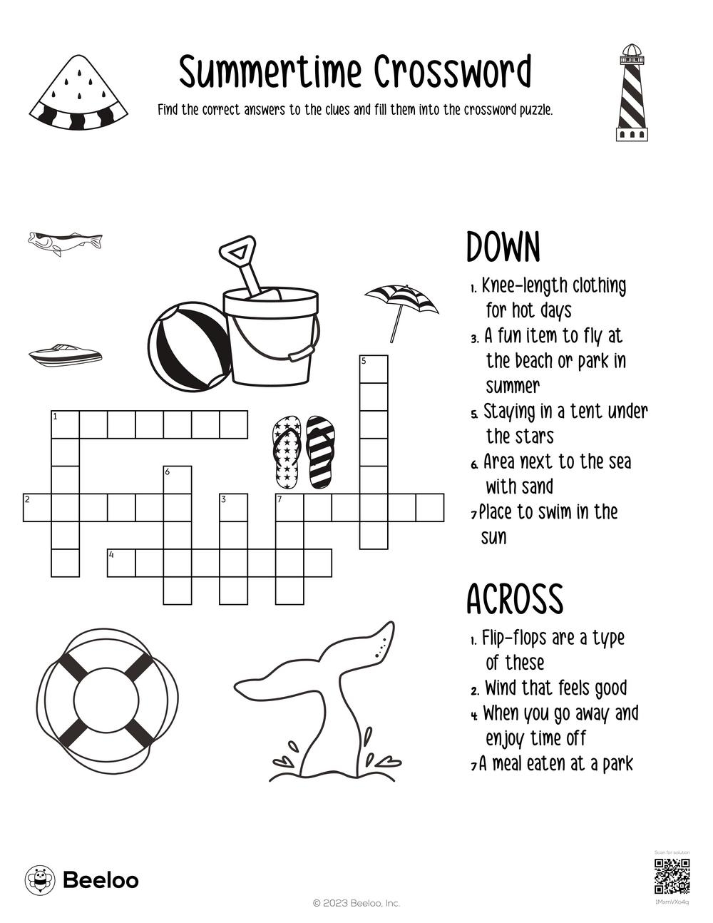 Summer themed Crossword Puzzles Beeloo Printable Crafts And Activities For Kids Summer themed Crossword Puzzles Beeloo Printable Crafts And Activities For Kids