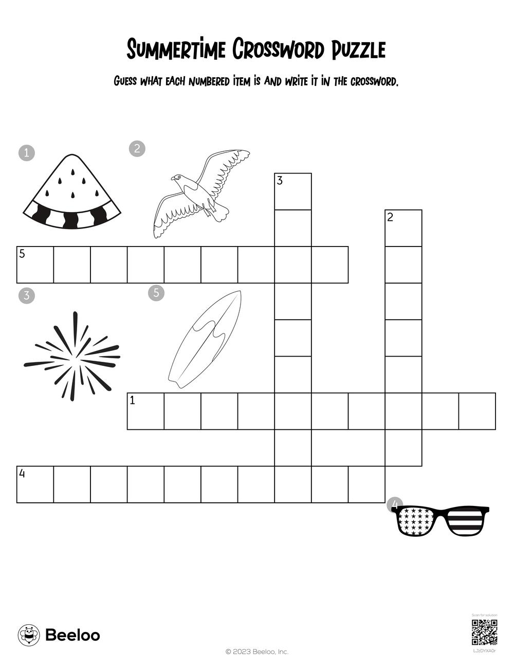 Summer themed Crossword Puzzles Beeloo Printable Crafts And Activities For Kids