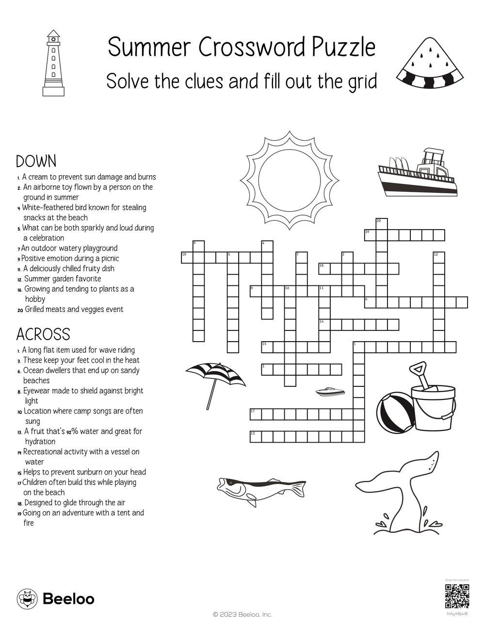 Summer themed Crossword Puzzles Beeloo Printable Crafts And Activities For Kids Summer themed Crossword Puzzles Beeloo Printable Crafts And Activities For Kids