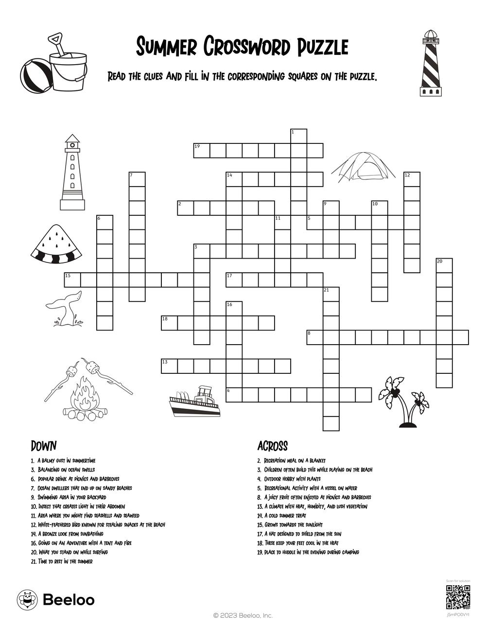 Summer themed Crossword Puzzles Beeloo Printable Crafts And Activities For Kids Summer themed Crossword Puzzles Beeloo Printable Crafts And Activities For Kids