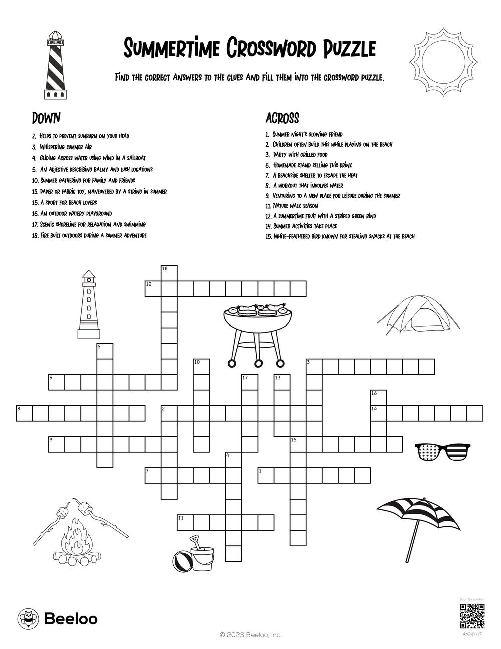 Summer themed Crossword Puzzles Beeloo Printable Crafts And Activities For Kids