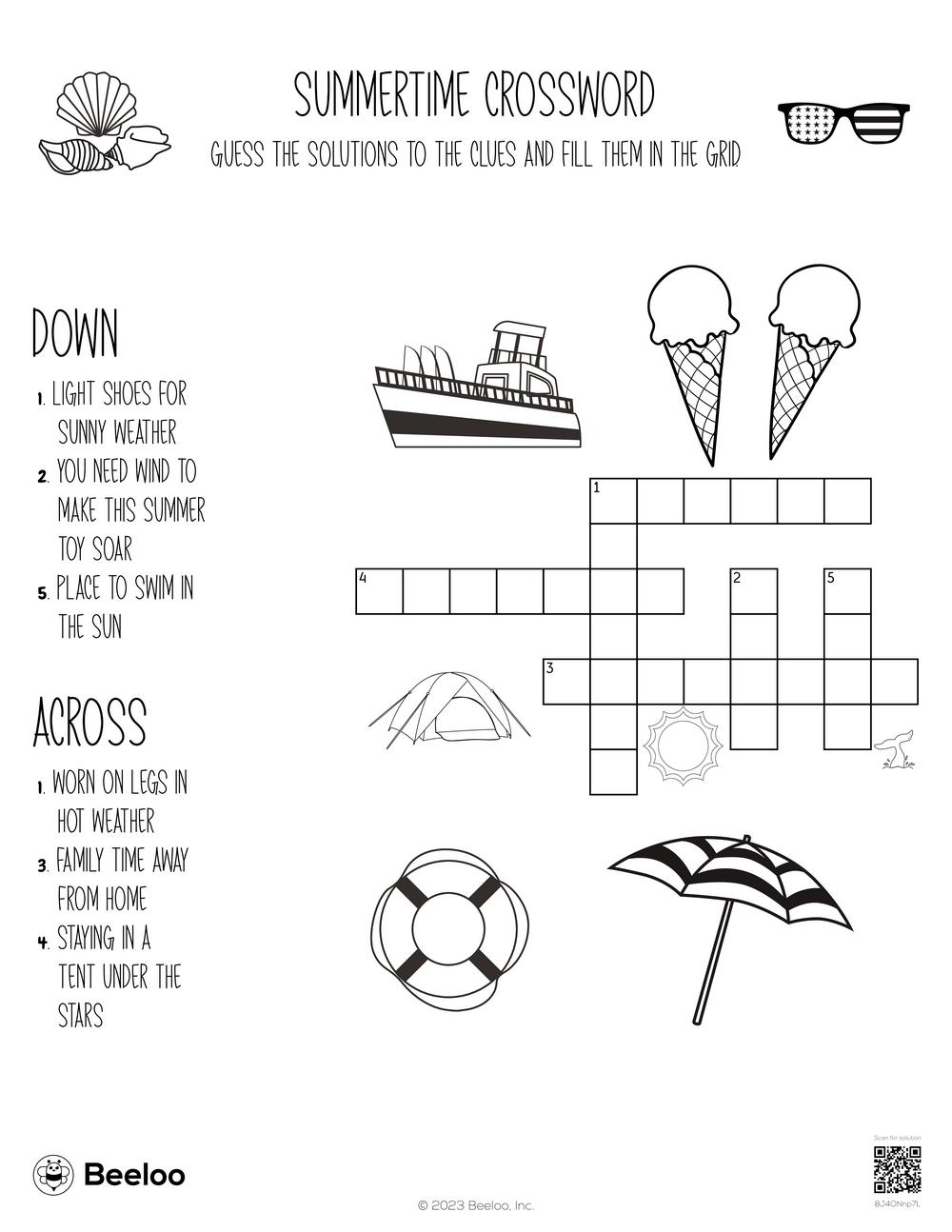 Summertime Crossword Puzzle Printable Summertime Crossword Puzzle Printable