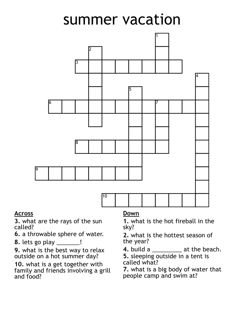 Summer Crossword Puzzle 5th Grade Printable Free Summer Crossword Puzzle 5th Grade Printable Free