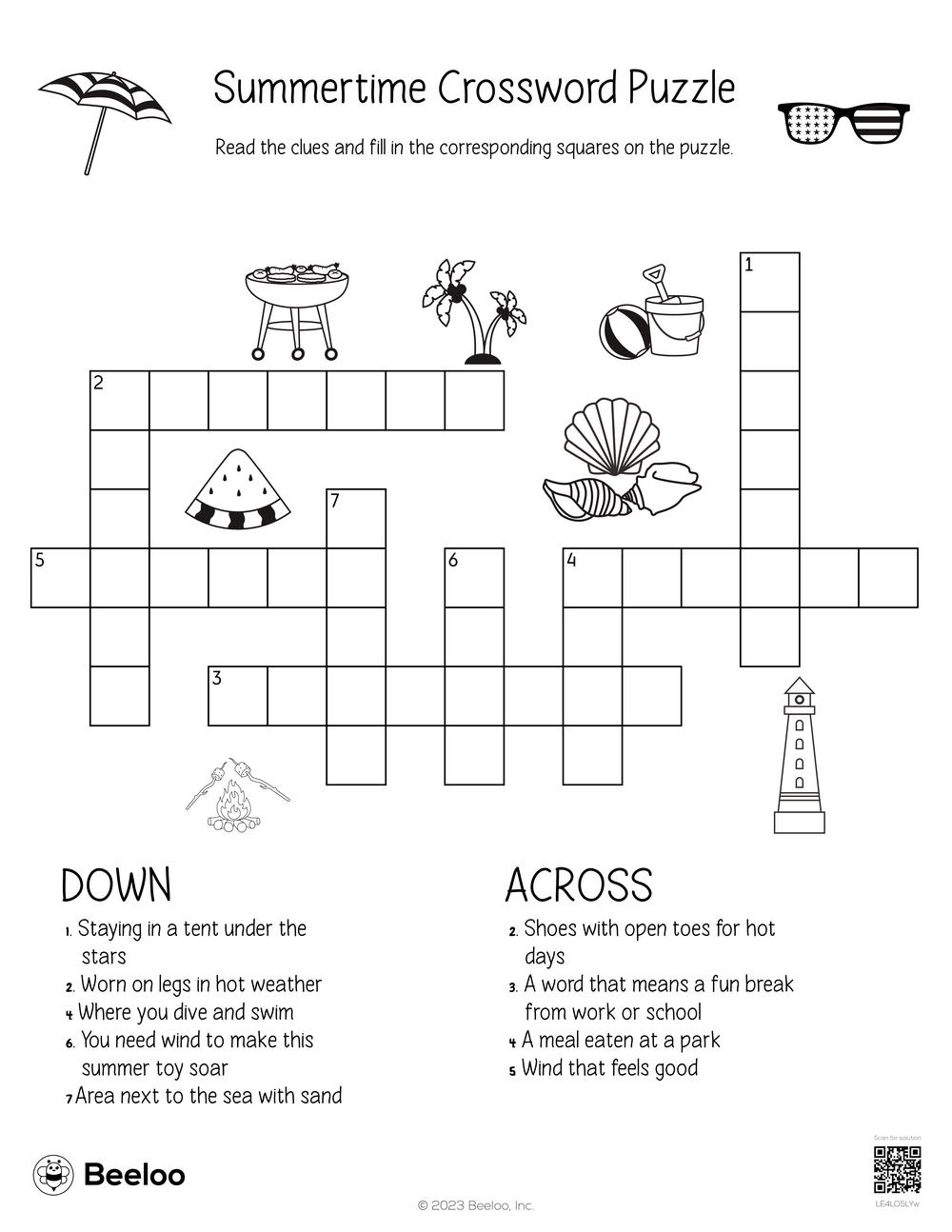 Summer Crossword Puzzles Printable Summer Crossword Puzzles Printable