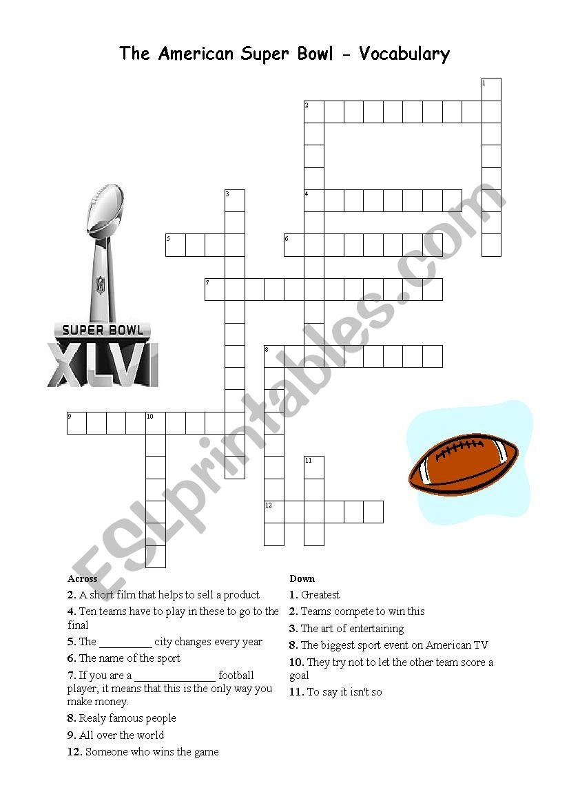 Super Bowl ESL Worksheet By Eiwbl Super Bowl ESL Worksheet By Eiwbl