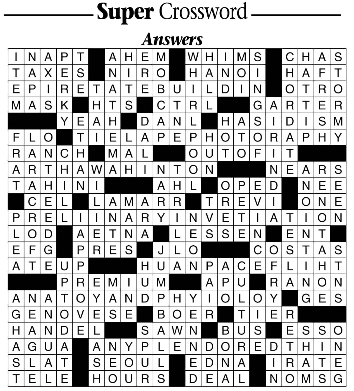 Latest Printable Super Crossword Puzzle