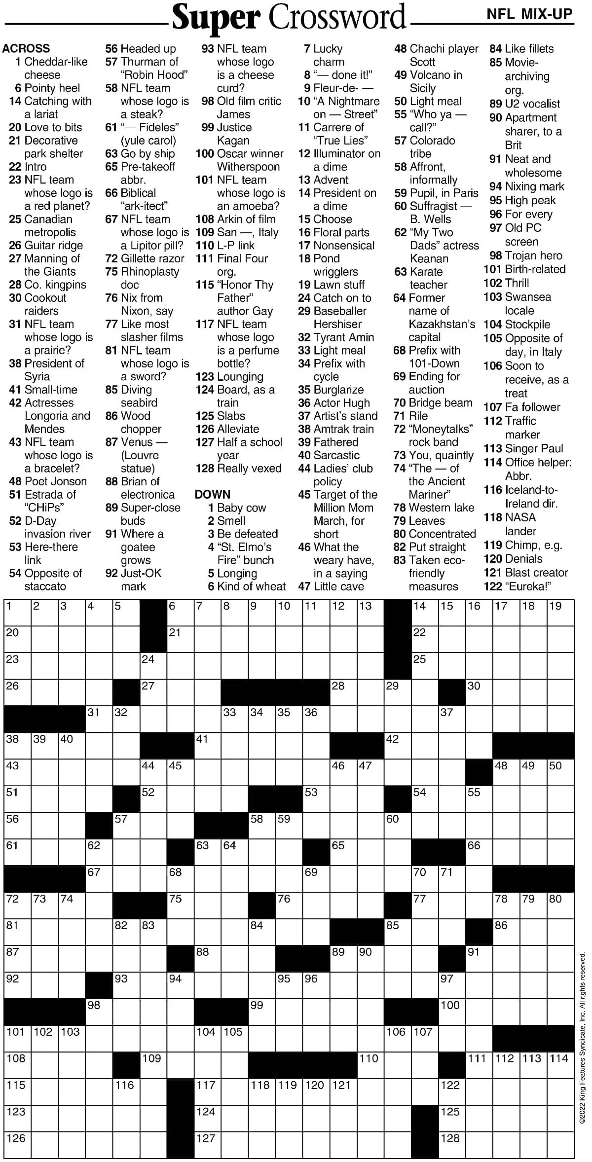 NFL Crossword Puzzles Printable NFL Crossword Puzzles Printable