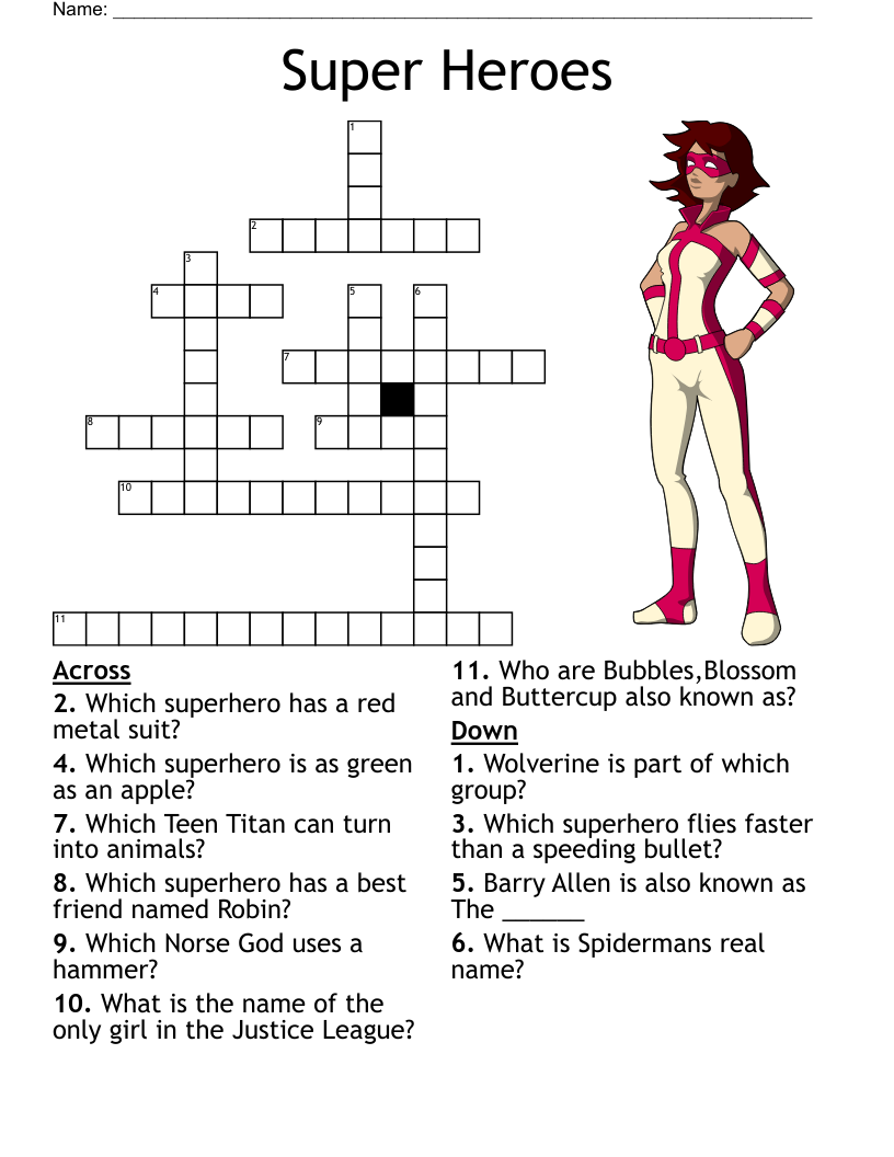 Super Heroes Crossword WordMint Super Heroes Crossword WordMint