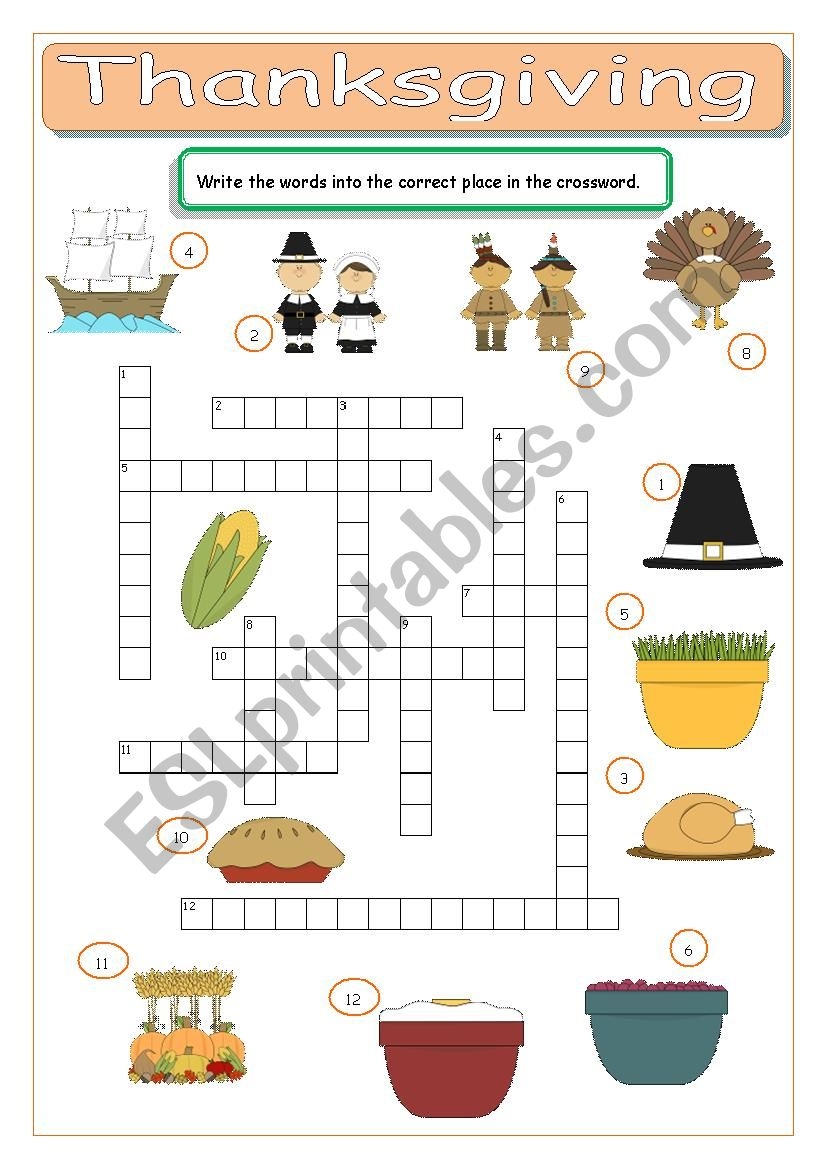 Thanksgiving Crossword Kids Printable Thanksgiving Crossword Kids Printable