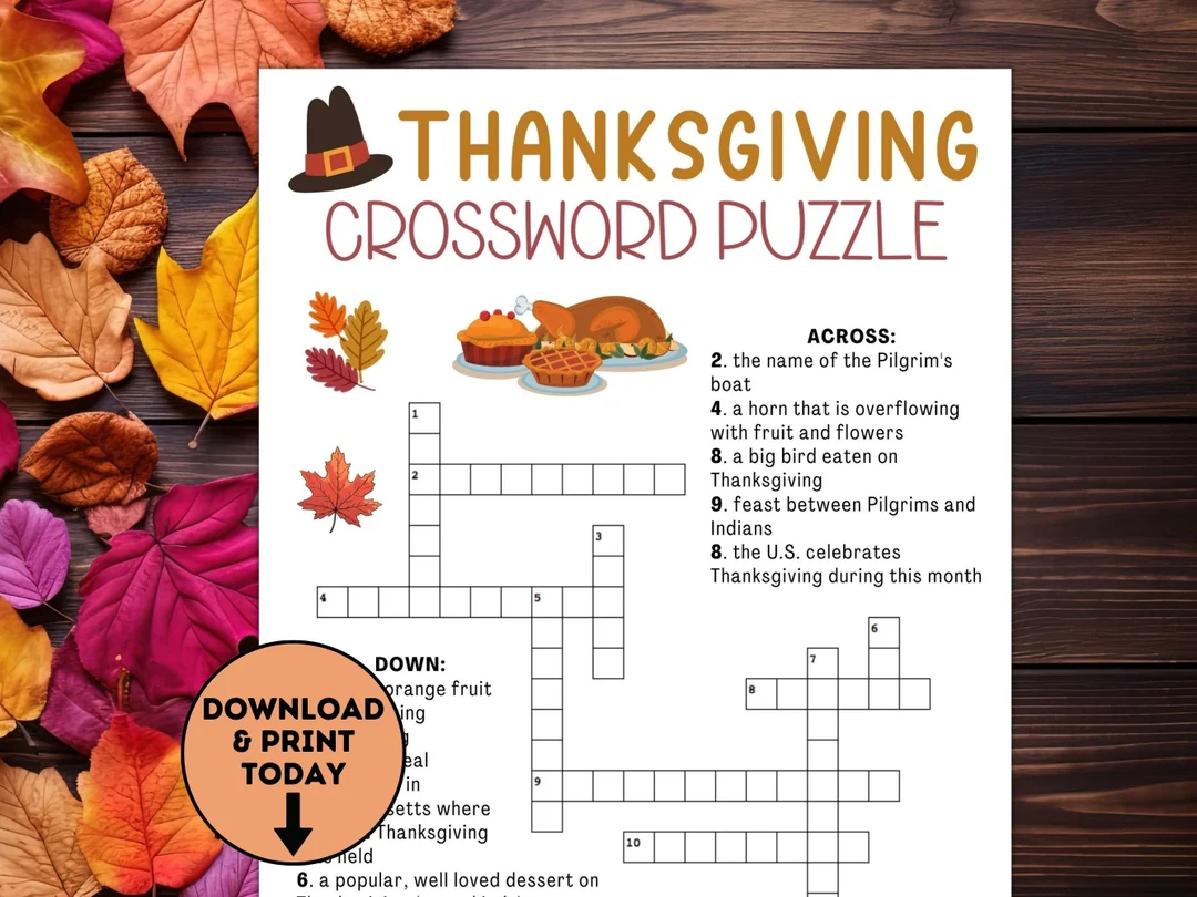 Thanksgiving Crossword Puzzle Thanksgiving Kids Table Games Thanksgiving Printable Games Party Games Friendsgiving Room Party Etsy UK