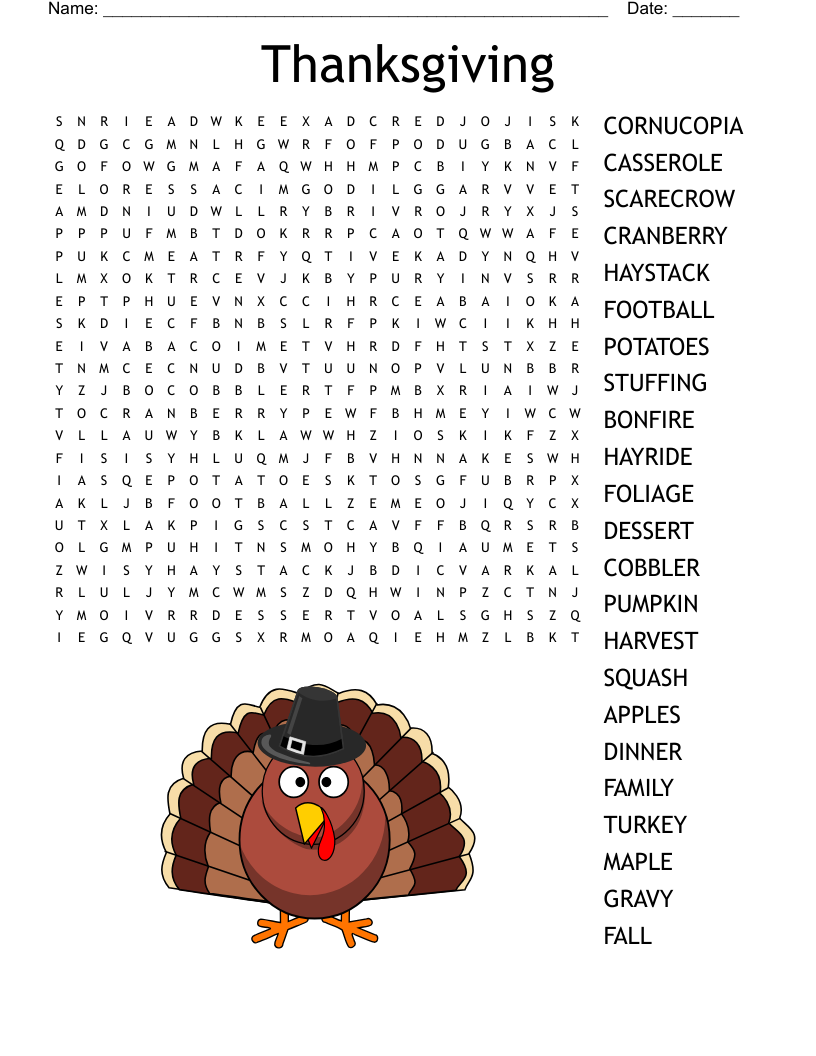 Thanksgiving Crossword Puzzle Free Printable PDF