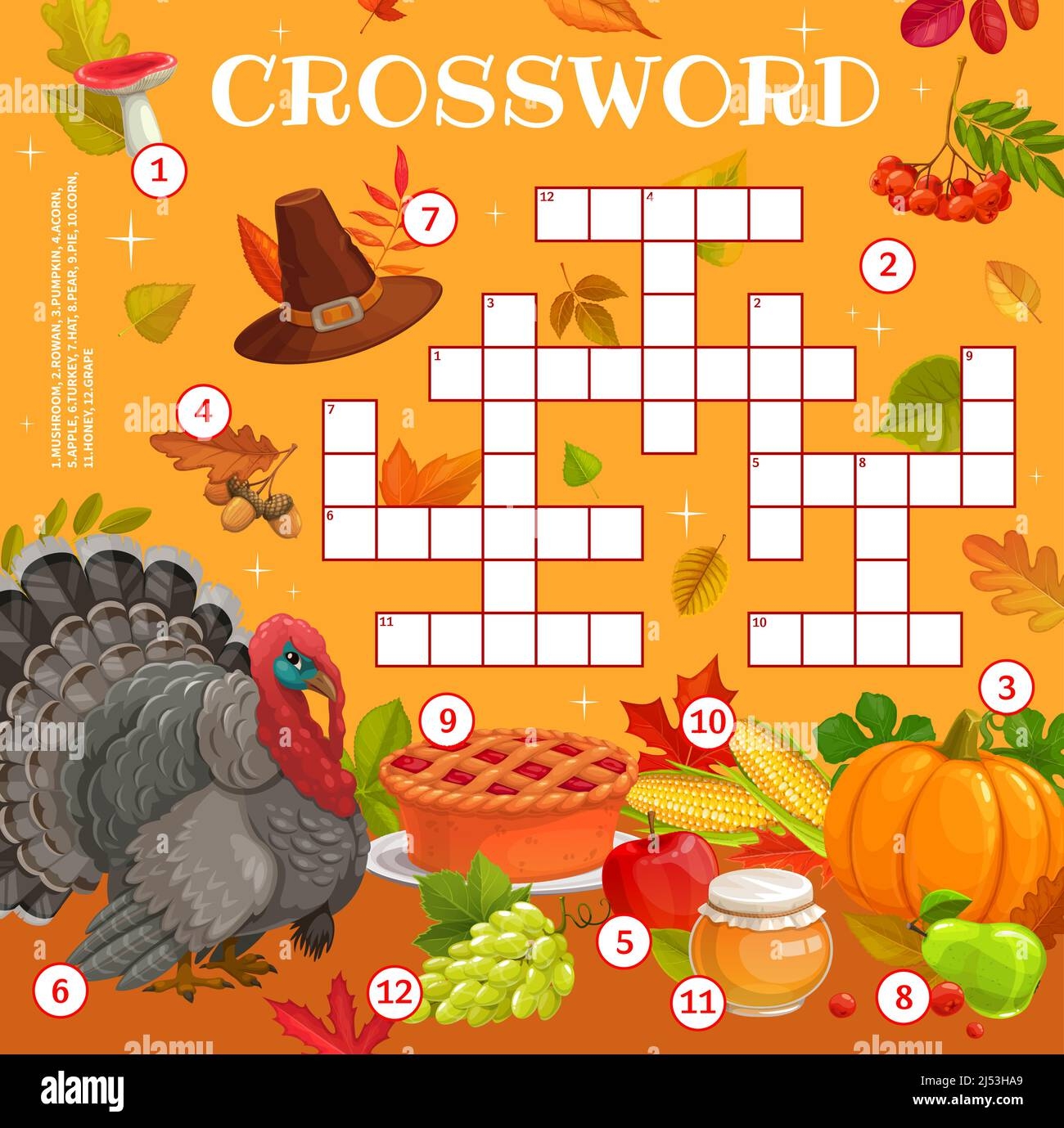 Thanksgiving Crossword Worksheet Find A Word Quiz Turkey Autumn Harvest And Pilgrim Hat Cartoon Vector Game Thanksgiving Crossword Worksheet Find A Word Quiz Turkey Autumn Harvest And Pilgrim Hat Cartoon Vector Game