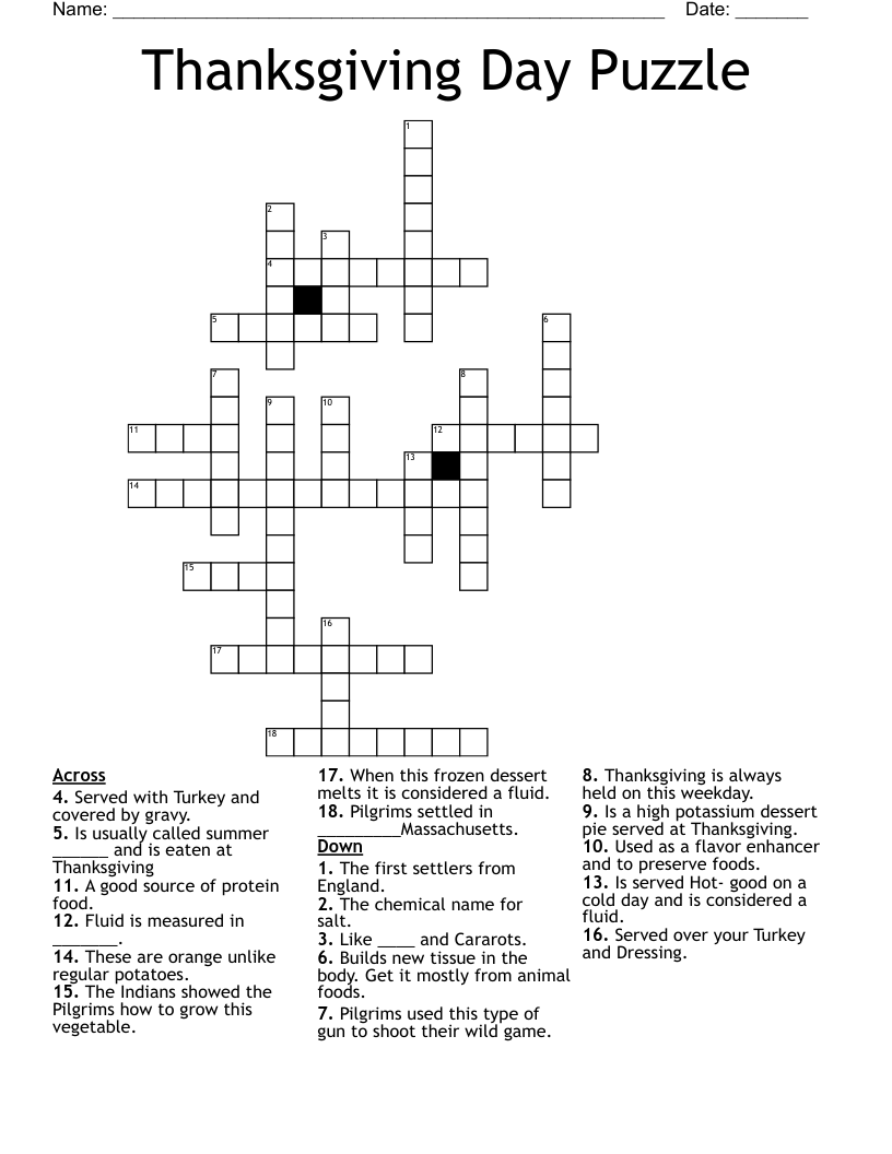 Thanksgiving Crossword Puzzle Free Printable Thanksgiving Crossword Puzzle Free Printable