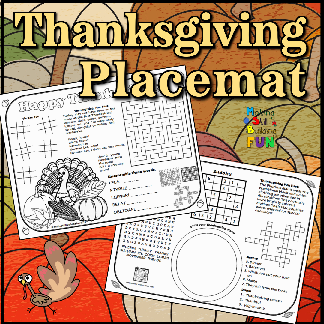 Thanksgiving Placemat 2 Sided Activity Sheets Word Search Crossword Puzzle Coloring Jokes Sudoku Maze And More Printable Classful