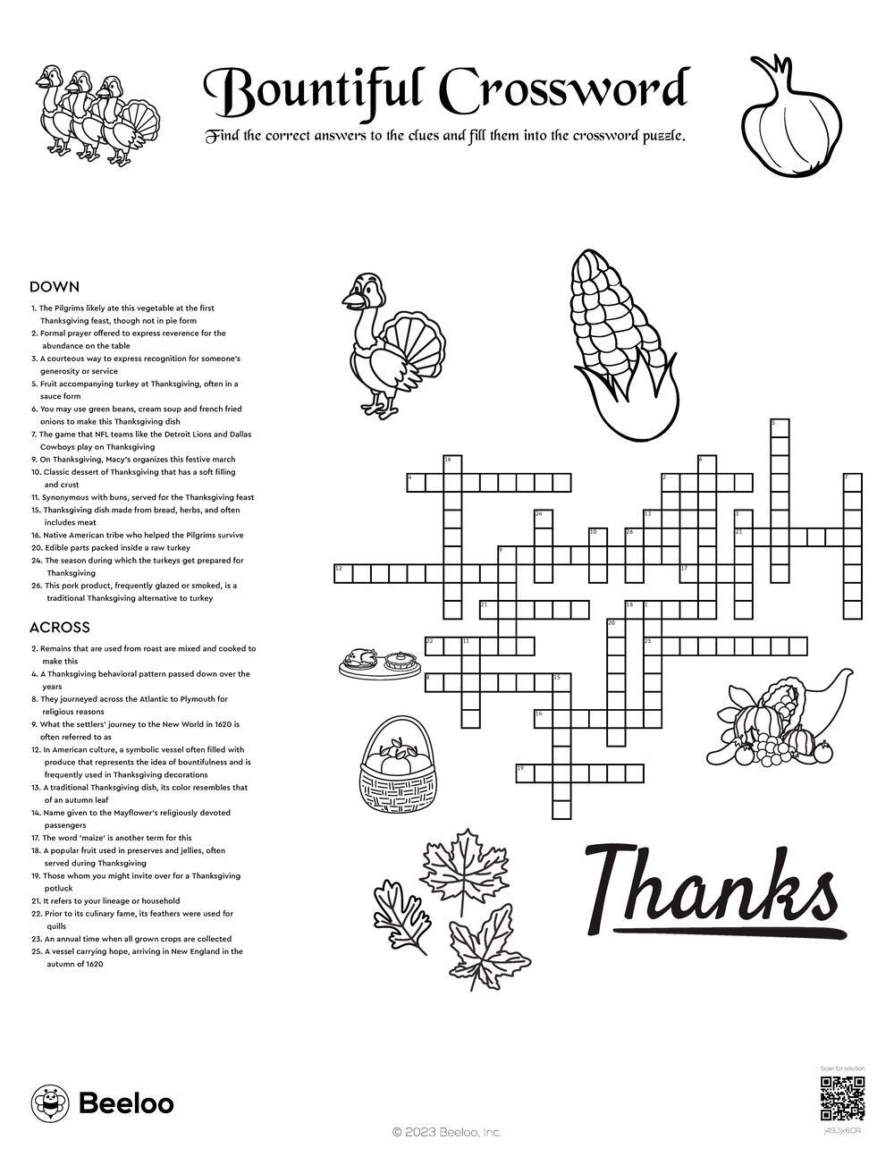 Printable Thanksgiving Crossword Puzzle Printable Thanksgiving Crossword Puzzle