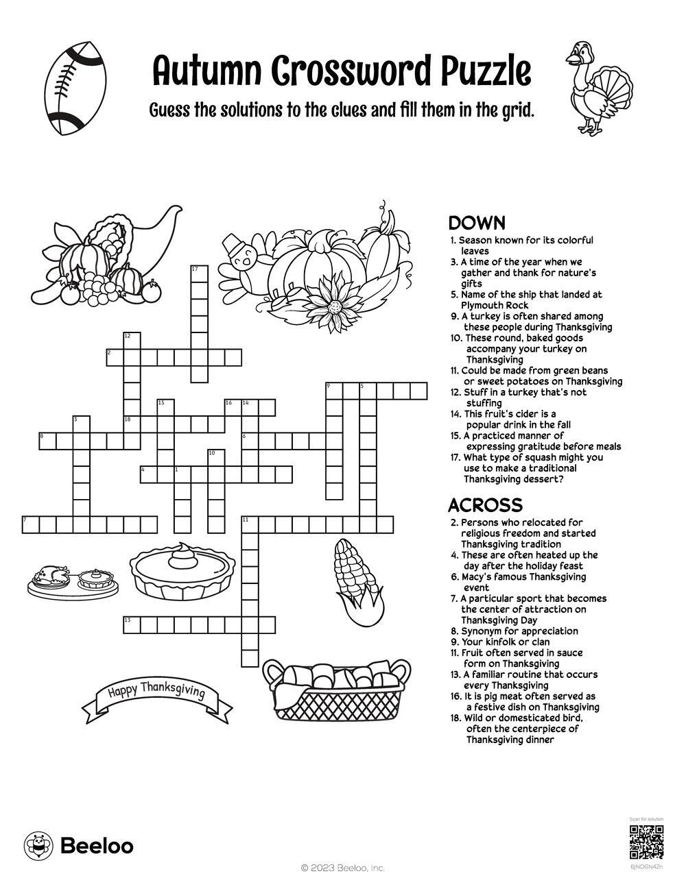 Thanksgiving themed Crossword Puzzles Beeloo Printable Crafts And Activities For Kids Thanksgiving themed Crossword Puzzles Beeloo Printable Crafts And Activities For Kids