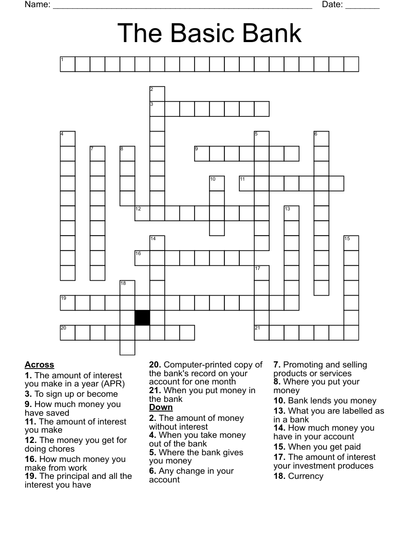 The Basic Bank Crossword WordMint The Basic Bank Crossword WordMint