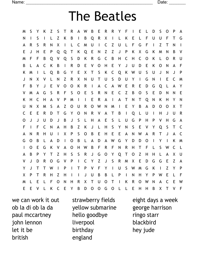 The Beatles Crossword WordMint