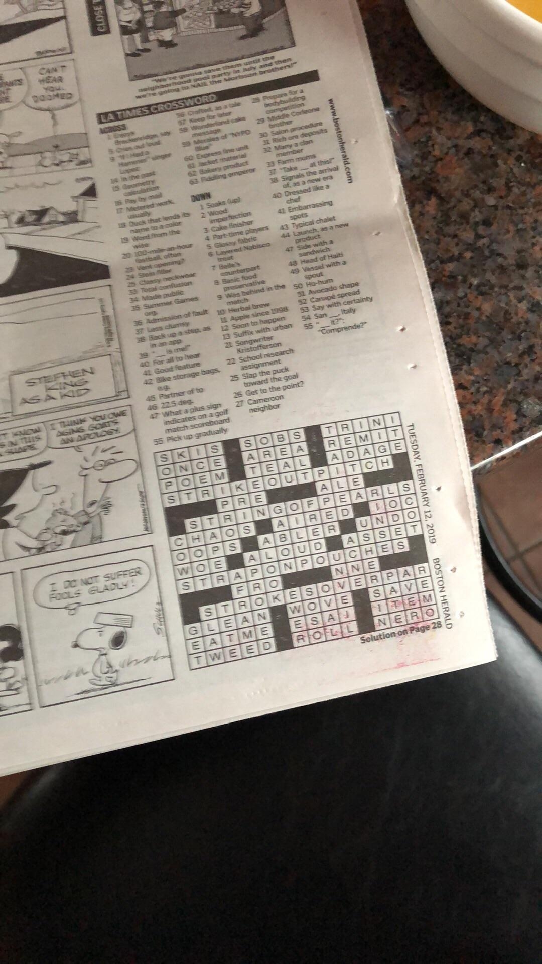 The Boston Herald Accidentally Solved Today s Crossword For Me R mildlyinteresting The Boston Herald Accidentally Solved Today s Crossword For Me R mildlyinteresting