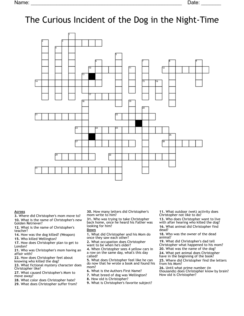 The Curious Incident Of The Dog In The Night Time Crossword WordMint The Curious Incident Of The Dog In The Night Time Crossword WordMint