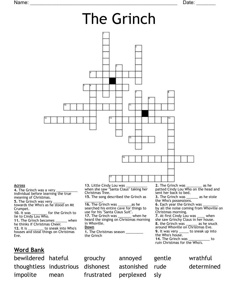 The Grinch Crossword WordMint