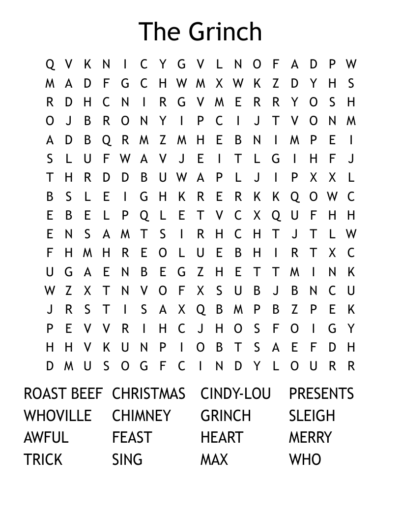 Free Printable Xmas Grinch Crossword