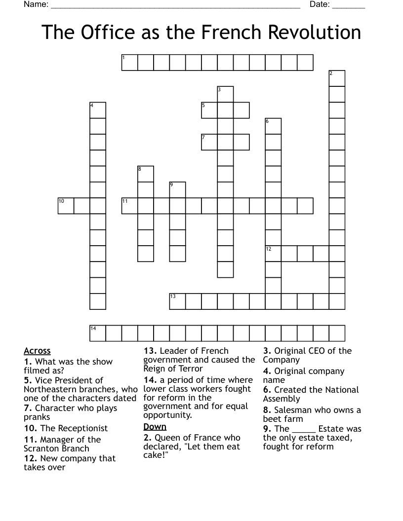 The Office Crossword Puzzle WordMint The Office Crossword Puzzle WordMint