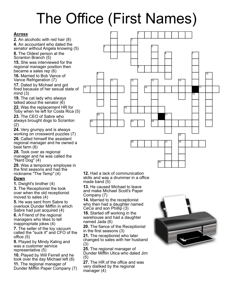 Office Crossword Puzzle Printable Office Crossword Puzzle Printable