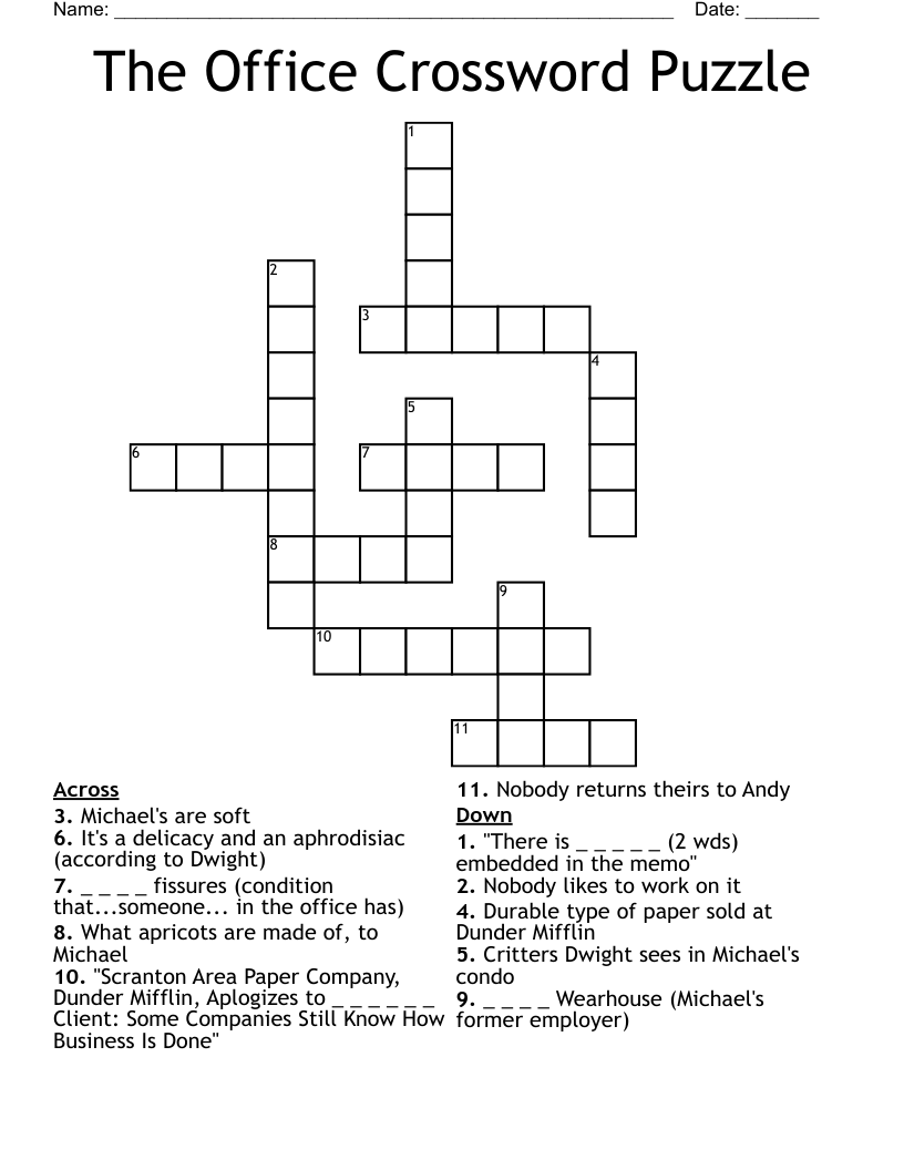 The Office Crossword Puzzle WordMint The Office Crossword Puzzle WordMint