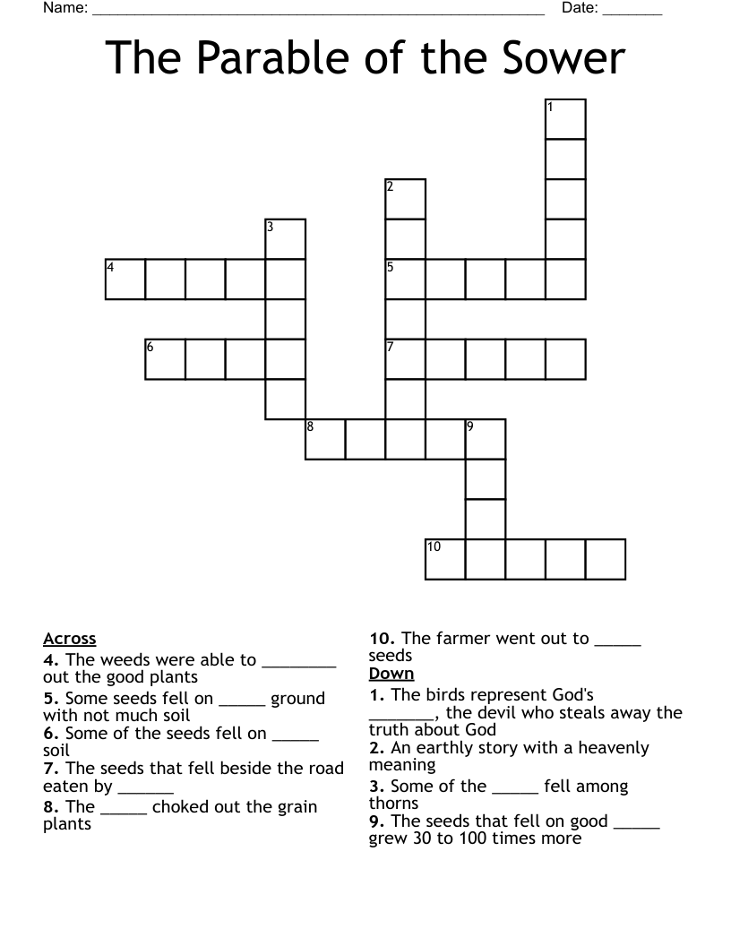 The Parable Of The Sower Crossword WordMint The Parable Of The Sower Crossword WordMint