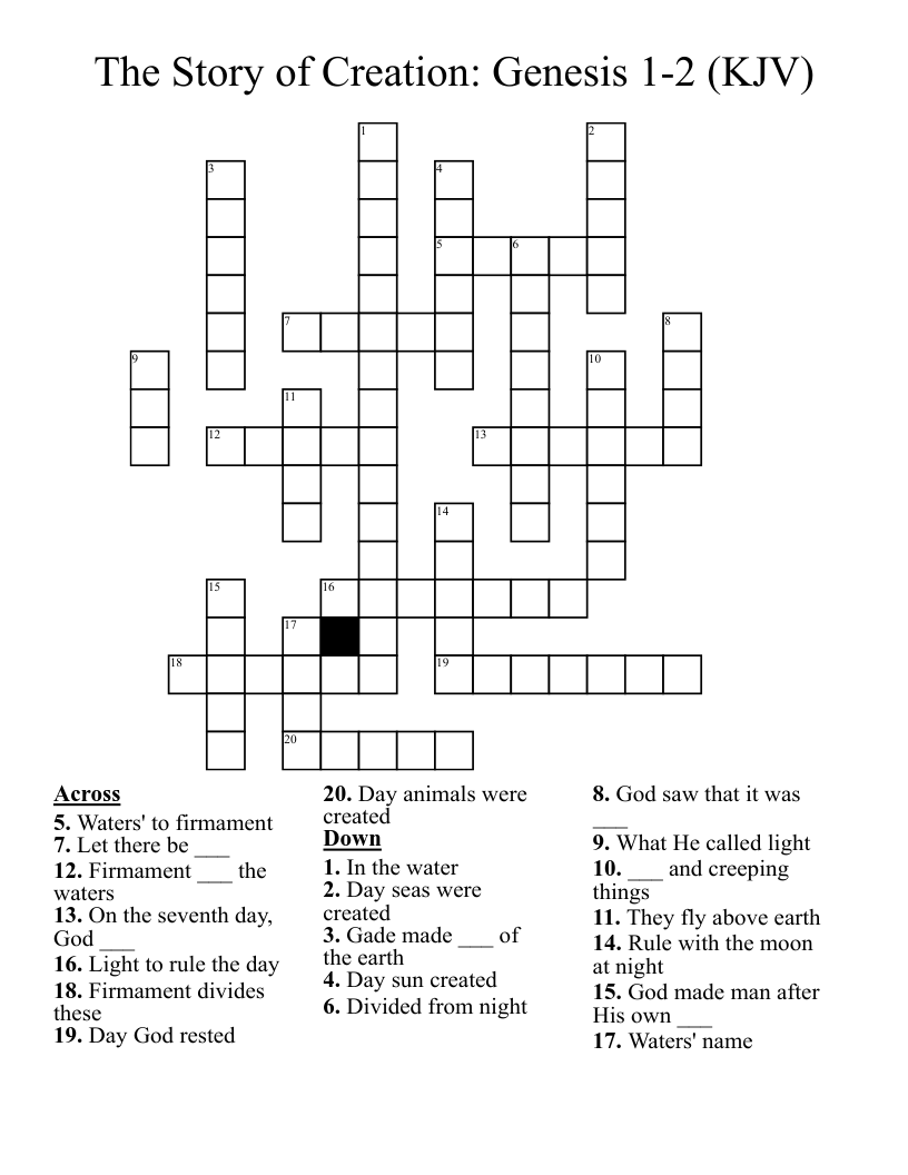 The Story Of Creation Genesis 1 2 KJV Crossword WordMint The Story Of Creation Genesis 1 2 KJV Crossword WordMint