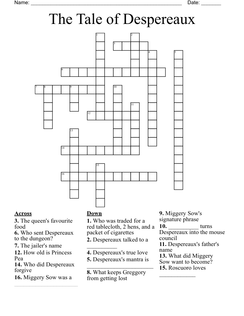 The Tale Of Despereaux Crossword WordMint The Tale Of Despereaux Crossword WordMint