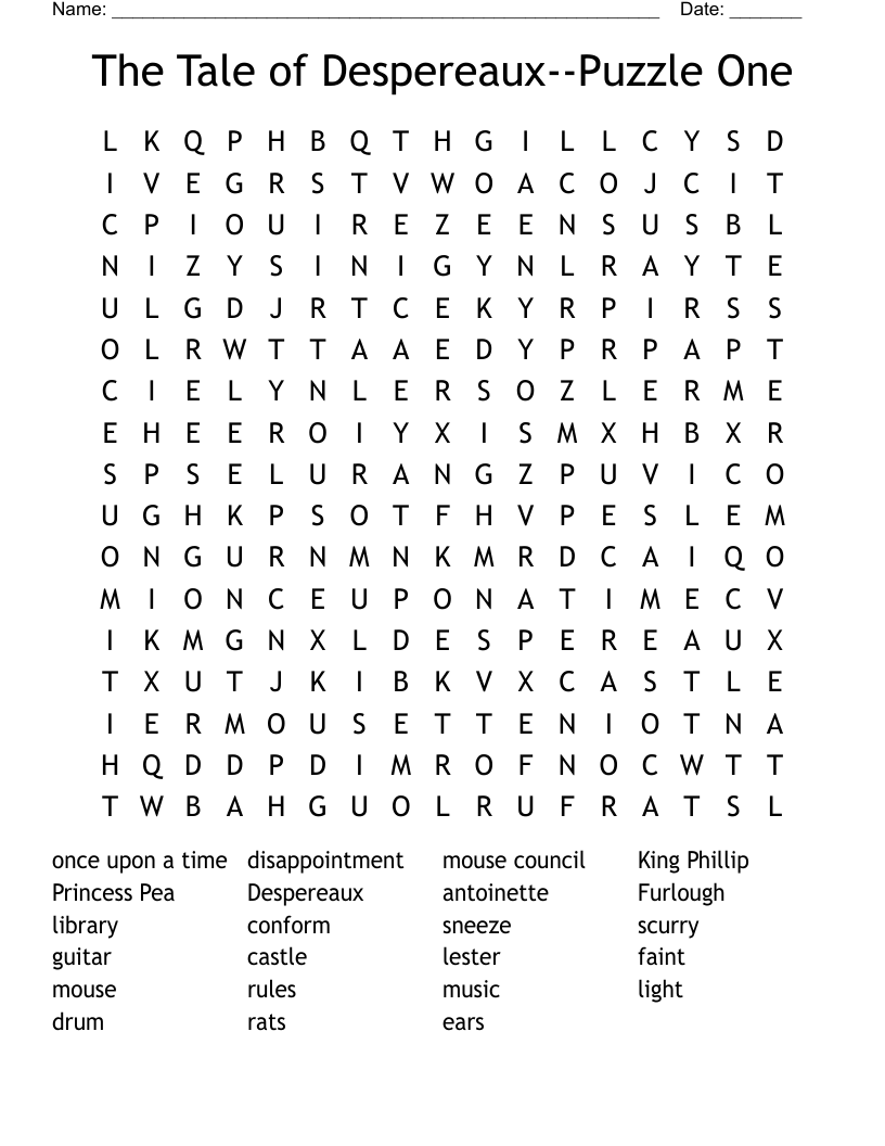 The Tale Of Despereaux Puzzle One Word Search WordMint The Tale Of Despereaux Puzzle One Word Search WordMint