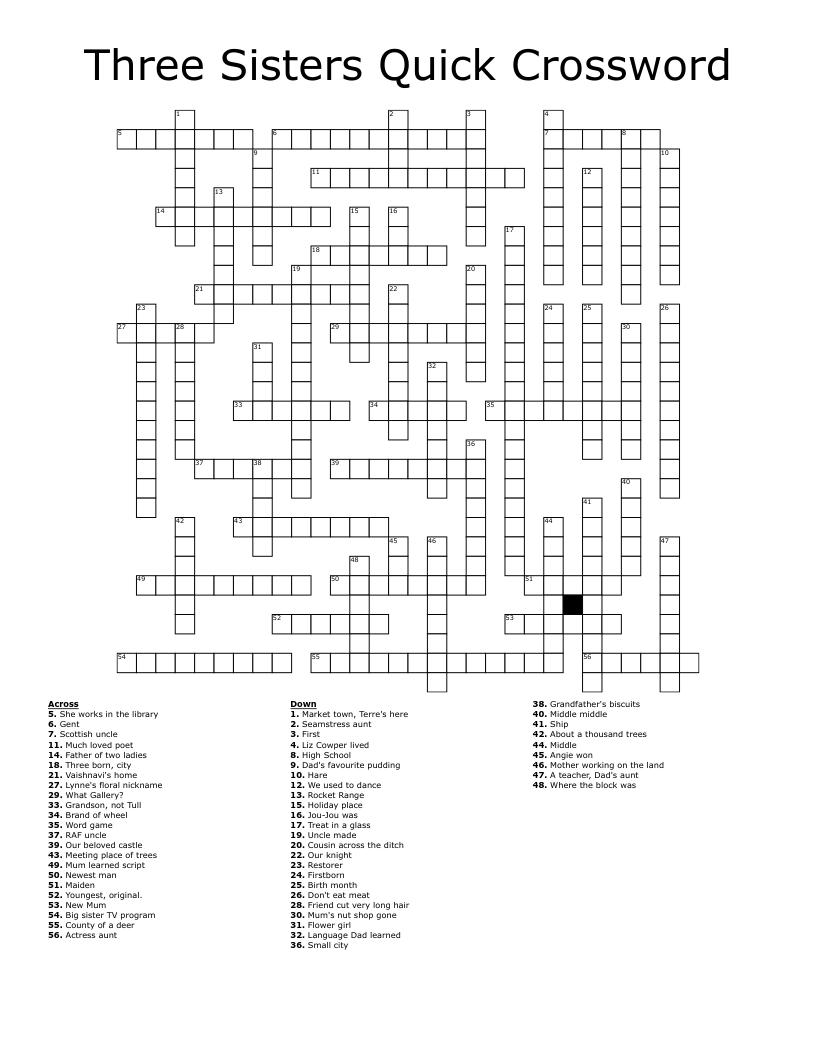 Three Sisters Quick Crossword WordMint Three Sisters Quick Crossword WordMint