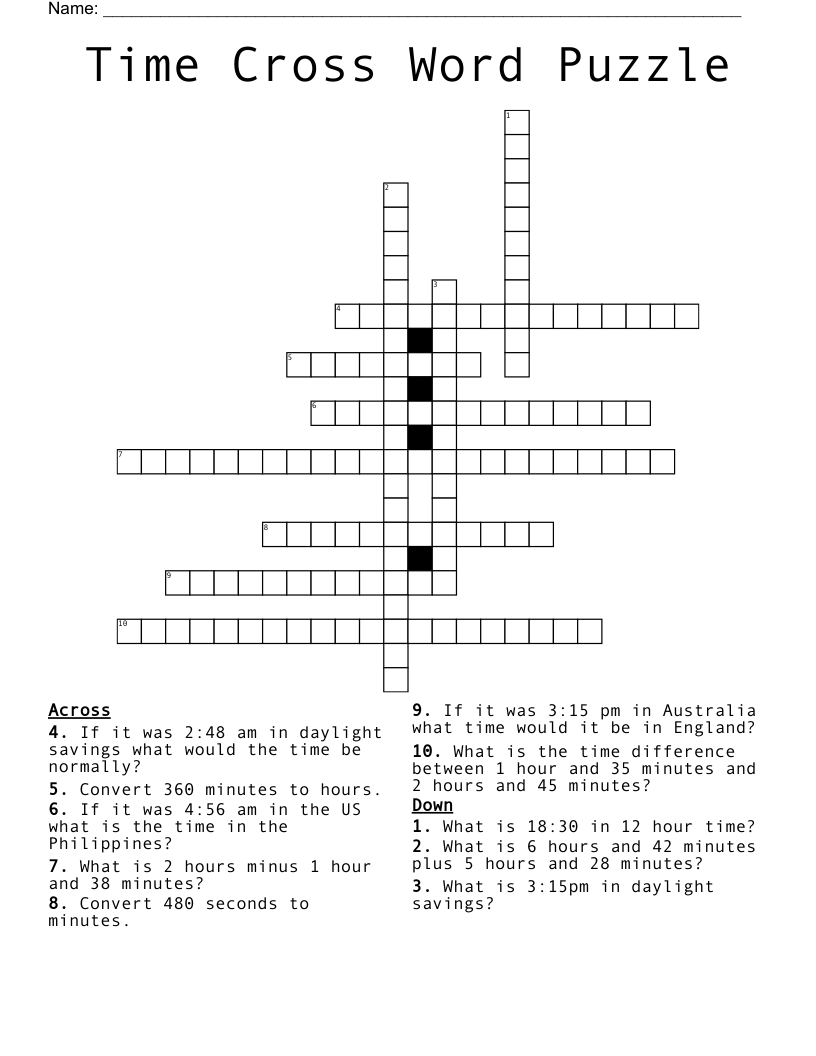Time Cross Word Puzzle WordMint Time Cross Word Puzzle WordMint