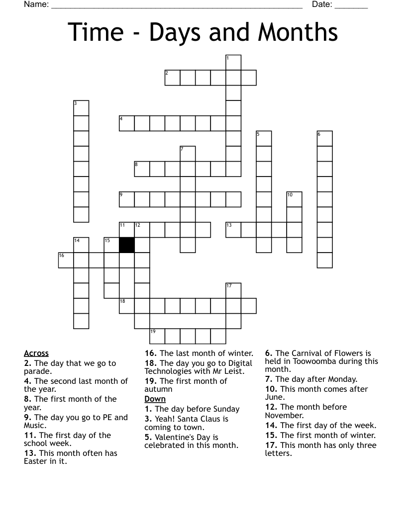 Time Days And Months Crossword WordMint Time Days And Months Crossword WordMint