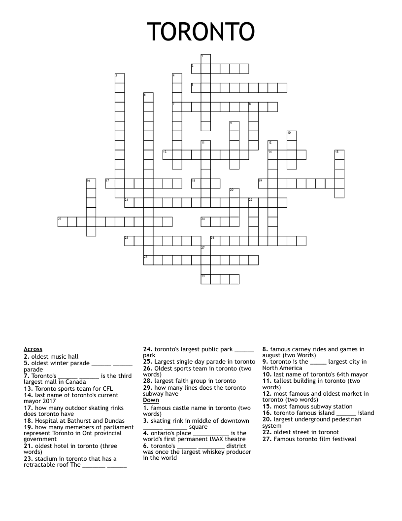 TORONTO Crossword WordMint TORONTO Crossword WordMint