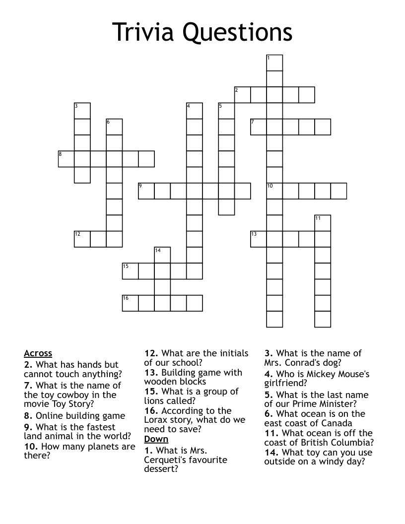 Trivia Questions Crossword WordMint Trivia Questions Crossword WordMint