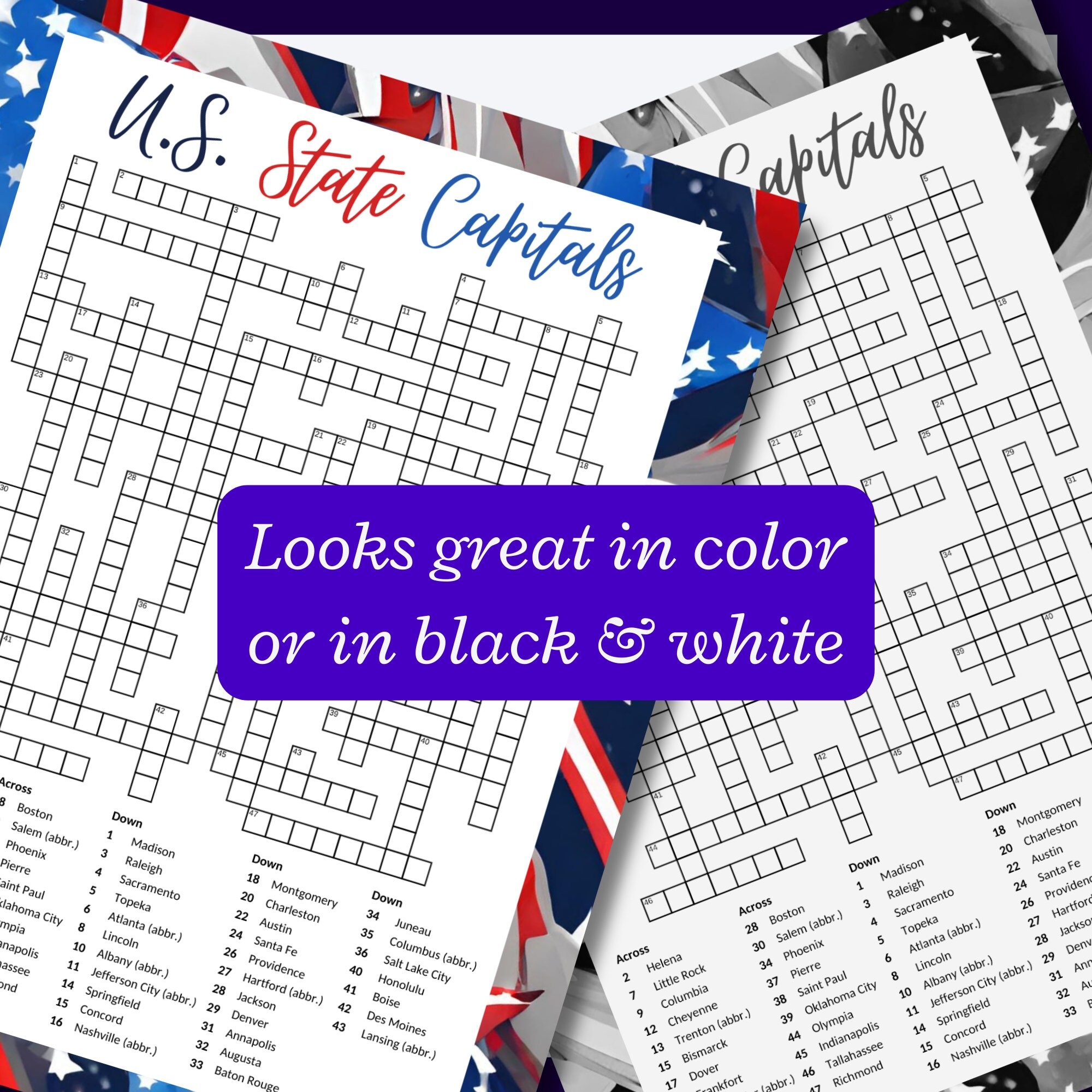 State Capitals Crossword Puzzles Printable