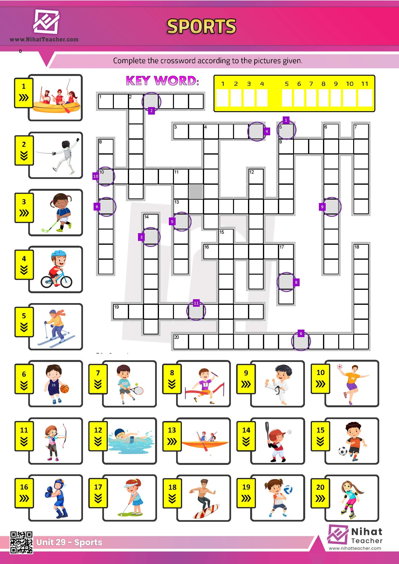 Unit 29 Sports Crossword Free English Learning And Teaching Resources Free PDF Worksheets And Multiple Choice Tests 