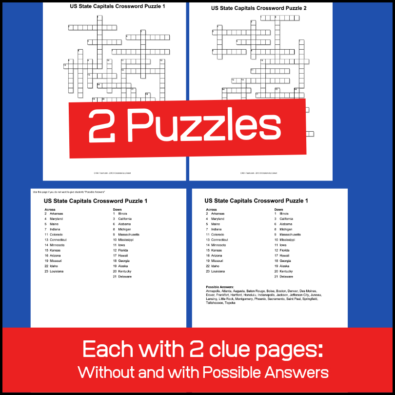 US State Capitals Crossword Puzzles My Teaching Library MyTeachingLibrary