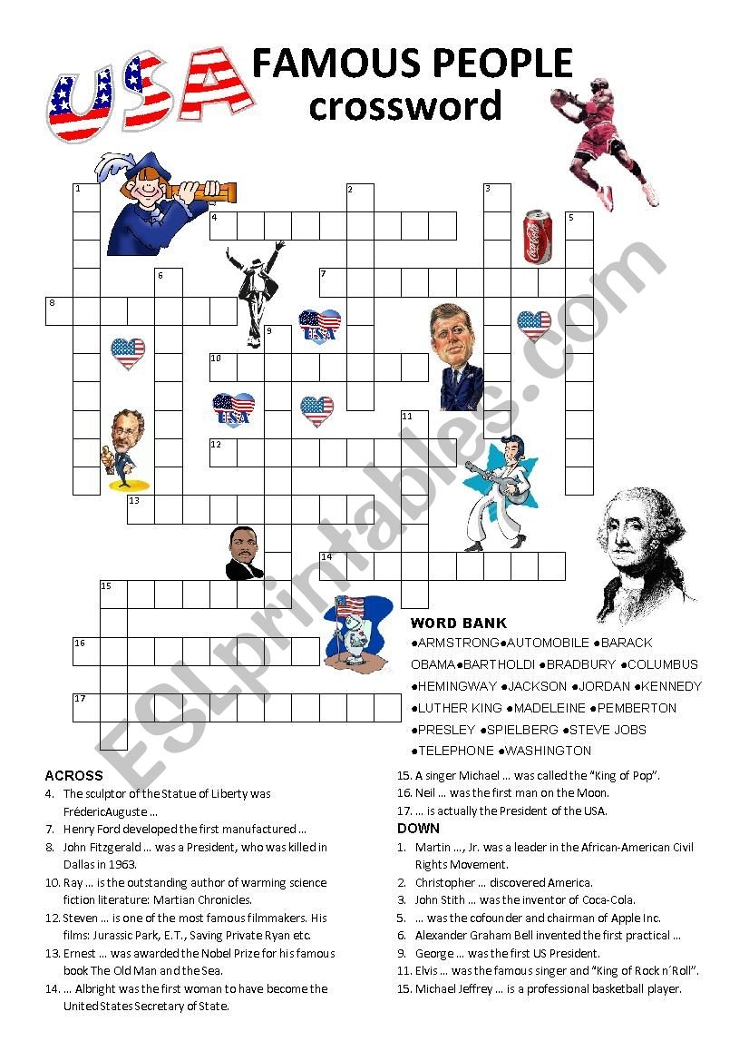 Famouse People Crossword Puzzle Printable Famouse People Crossword Puzzle Printable