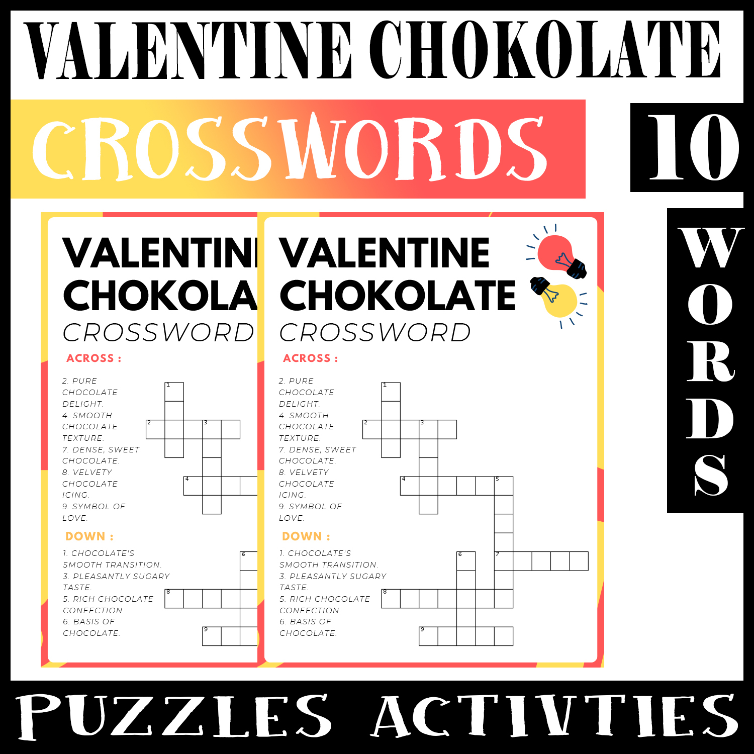 Valentine Chokolate No Prep Crossword Puzzle Worksheet Activity For Morning Work Made By Teachers