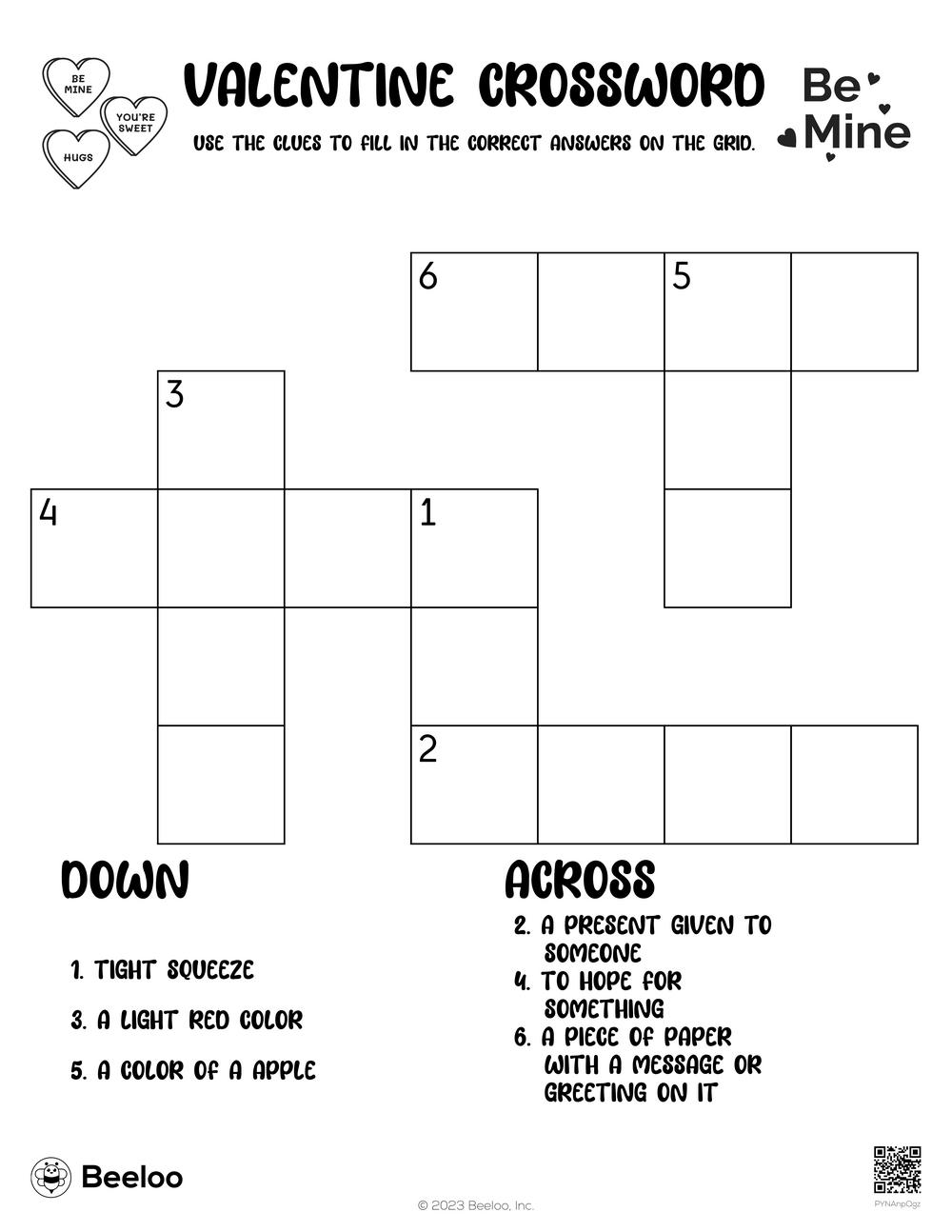 Valentine Crossword Beeloo Printable Crafts And Activities For Kids