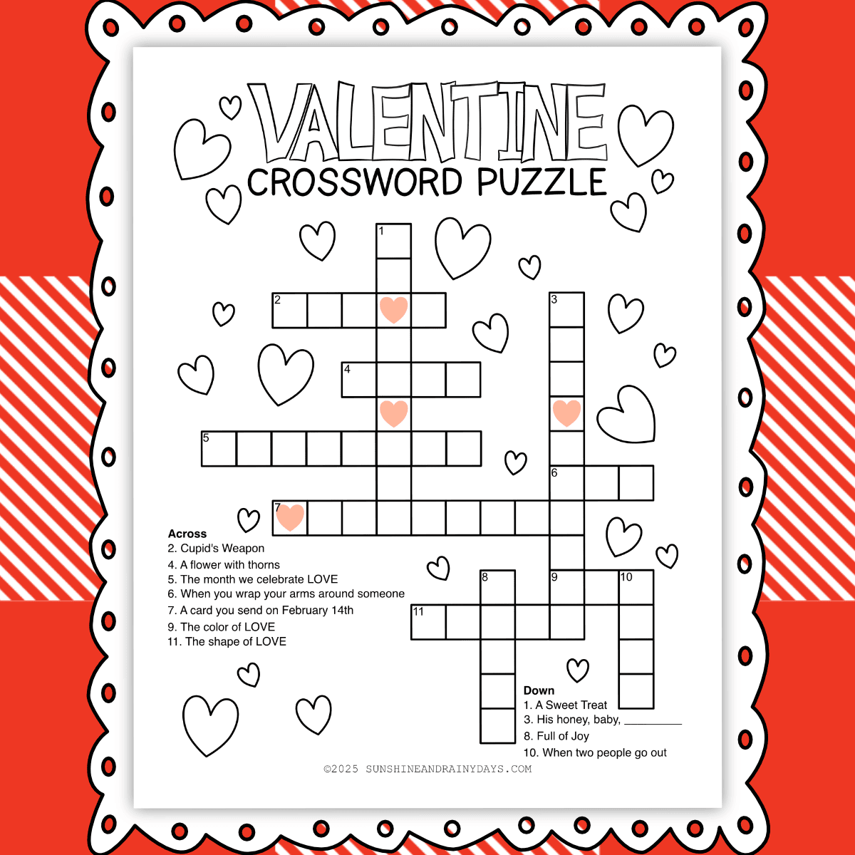 Valentine Crossword Puzzle Sunshine And Rainy Days Valentine Crossword Puzzle Sunshine And Rainy Days
