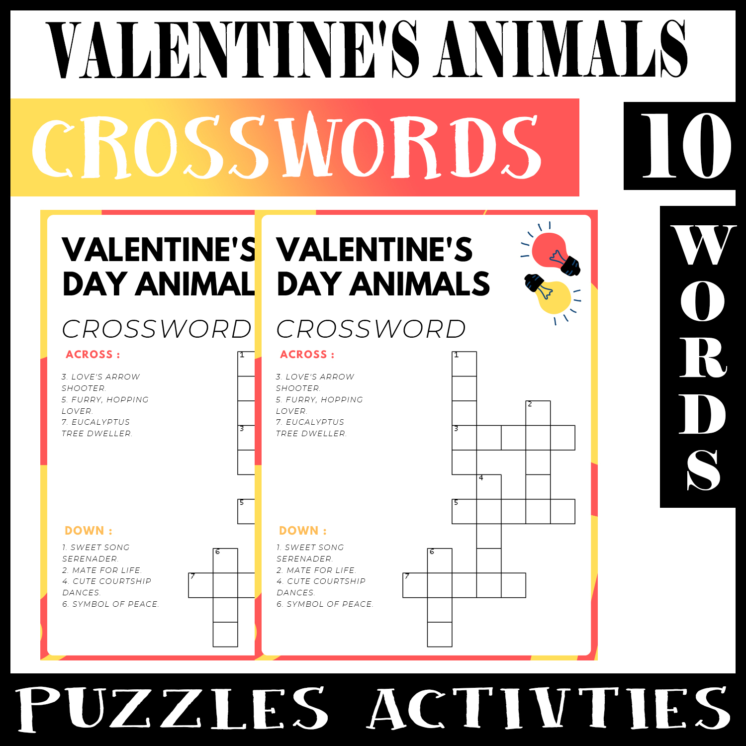 Valentine s Day Animals No Prep Crossword Puzzle Worksheet Activity For Morning Work Made By Teachers