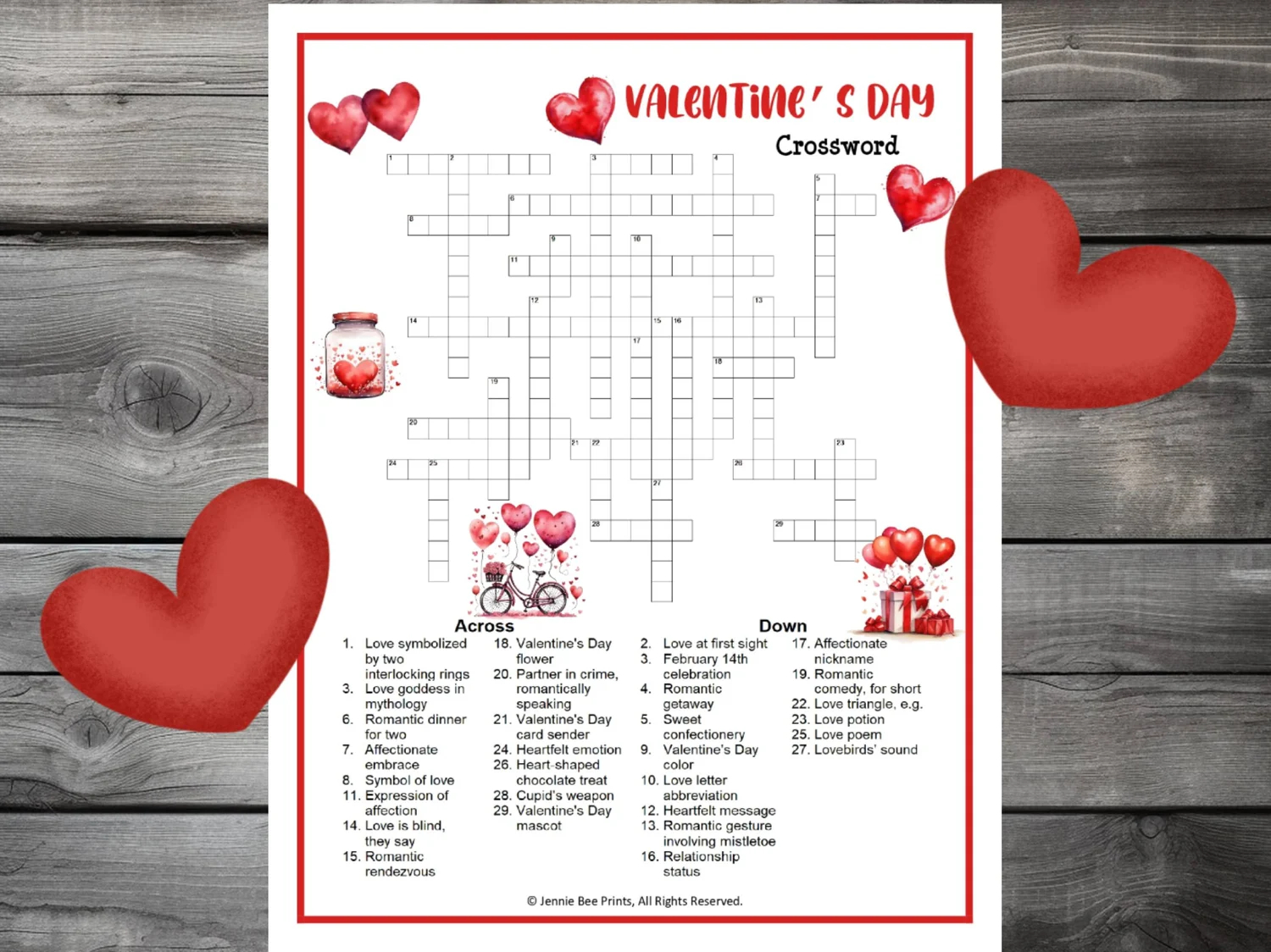 Valentines Crossword Printable Valentines Crossword Printable