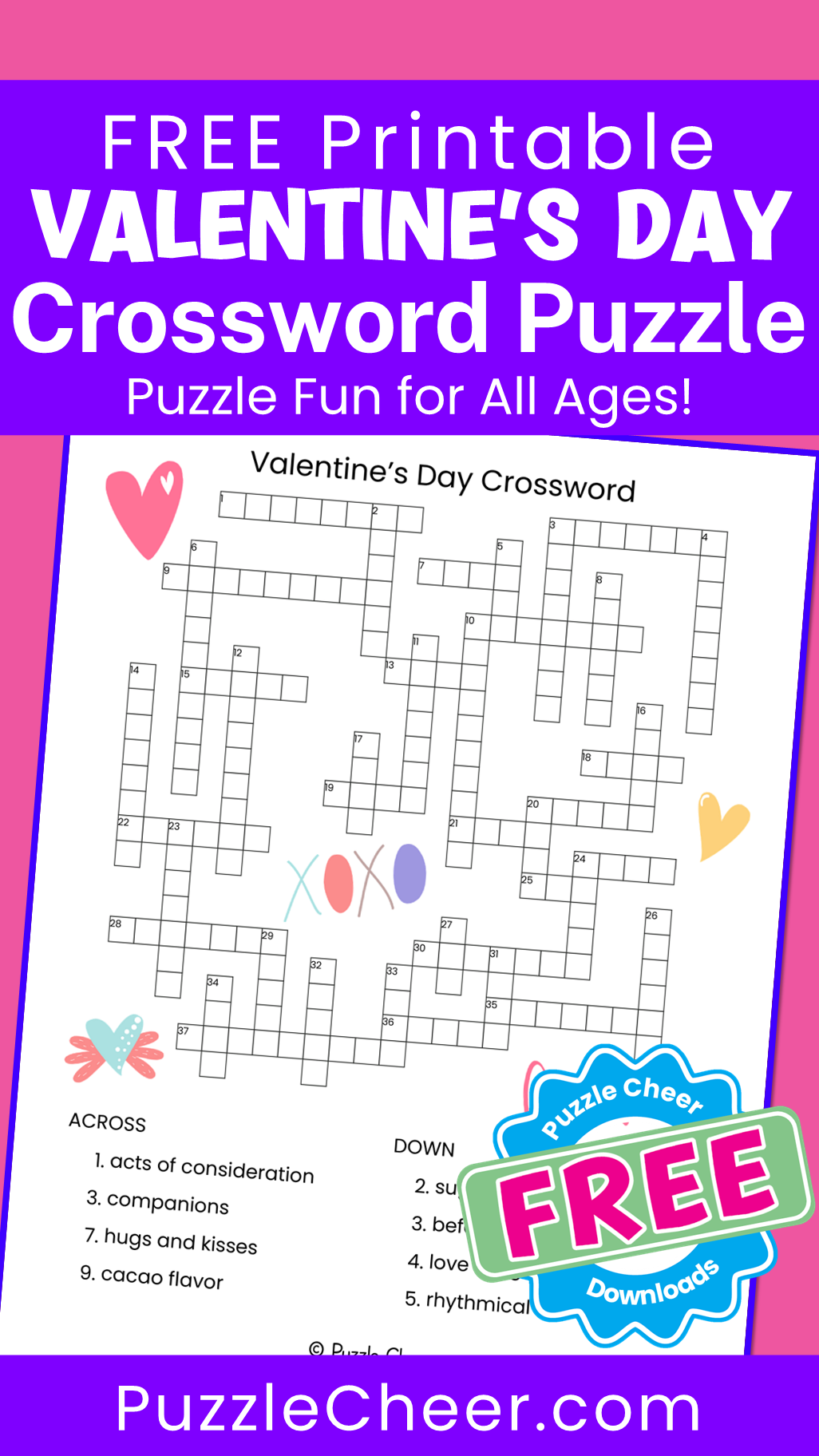 Valentine s Day Crossword Puzzle Puzzle Cheer Valentine s Day Crossword Puzzle Puzzle Cheer