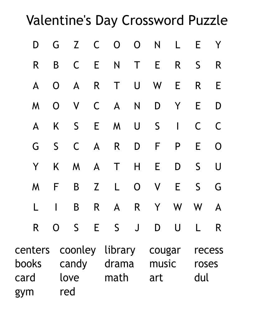 Valentine Day Crossword Free Printable Valentine Day Crossword Free Printable