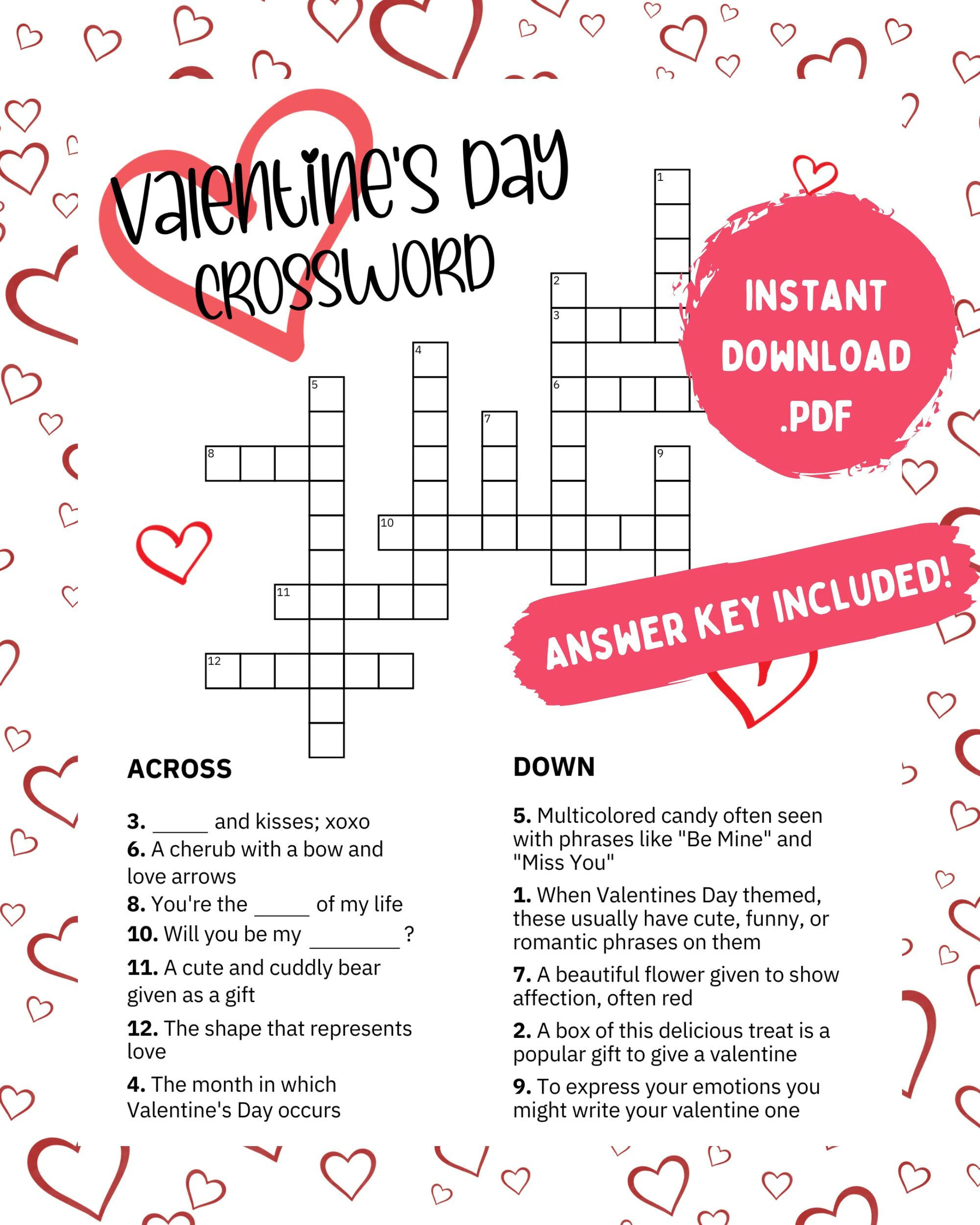 valentine s day crossword with answer key printable valentine s day crossword valentine s day activities for kids printable games etsy valentine s day crossword with answer key printable valentine s day crossword valentine s day activities for kids printable games etsy